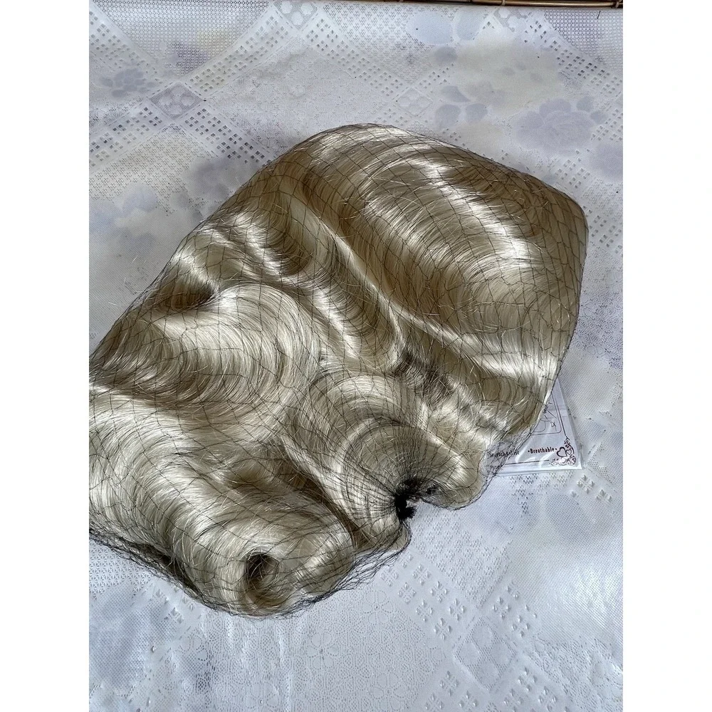 Medisifa Finfer Wave Wig 1920s Retro Mid Long Curly Synthetic Hair Blonde
